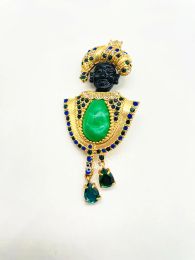 Components STUNNING VINTAGE STYLE BLACKA MOOR GLASS AND CRYSTAL RHINESTONE PIN BROOCH luxury aesthetic retrogold plated jewelry