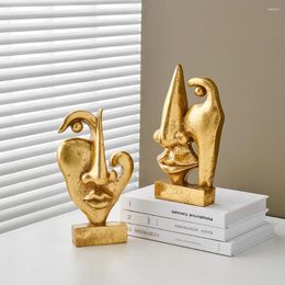 Decorative Figurines Abstract Art Home Decoration Golden Face Statue Aesthetic Sculptures & For Interior Living Room Desk Ornament Gift