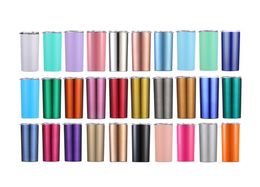 20oz Skinny Tumbler Stainless Steel Vacuum Insulated Straight Cup Beer Coffee Mug Glasses with Lids and Plastic Straws 31Colors8139517