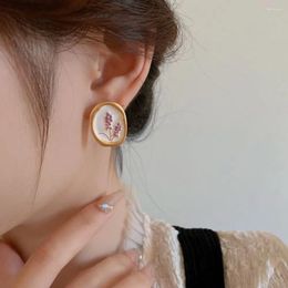 Stud Earrings Trendy Drip Oil Copper French Style Ear Jewelry Temperament Korean Women Dangle Drop Flower