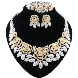 Sets Women African Beads Jewellery Set Gold Colour Indian Jewellery Accessories Dubai Necklace Earrings Bracelet Ring Sets