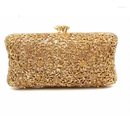 Evening Bags Women Golden Flower Bag Stone Clutch Formal Dinner Party Crystal Handbags Wedding Bridal Clutches Purses