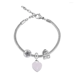 Charm Bracelets Pandoraer Stainless Steel Charms Jewelry Silver Color Adjustable Sparkling Enamel Love Heart Bracelet For MOM Gift