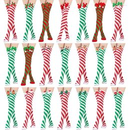 Women Socks Striped Thigh High Stockings Over Knee Tube Christmas Long Drop