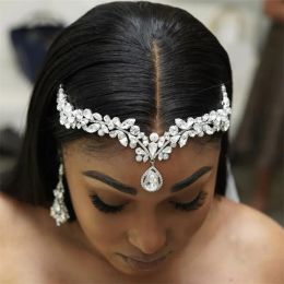 Jewellery Cubic Zirconia Forehead Wedding Hair Band Bridal Luxury Jewellery for Women Queen Crystal Crown Tiara Water Drop Pendant Jewellery 2