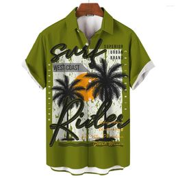 Mens Casual Shirts 3d Coconut Tree Print Hawaiian for Men Summer Beach Short Sleeve Fashion Street Oversized Clothing 2024