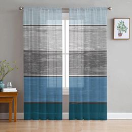 Curtain Retro Farm Barn Wood Grain Blue Gray Gradient Sheer Curtains For Living Room Decor Window Kitchen Tulle Voile