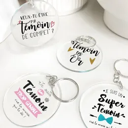 Party Favour Do You Want To Be My Witness French Printed Print Keychain Circle Key Chain Acrylic Keyring Proposal Wedding Gifts For