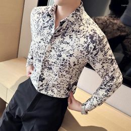 Men's Casual Shirts Summer D Print Shirt Long Sleeve Korean Social Business Formal Dress Streetwear Men Clothing