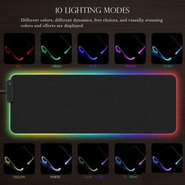 Mouse Pads Wrist Rests Rgb Gaming Mat Pad Extended Led Mousepad With 10 Lighting Modes Non-Slip Rubber Base Computer Keyboard 800 300 Ota7U