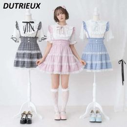 Skirts Summer Japanese Suspender Skirt High Waist Slimming Student Pleated Sweet Lolita Lace Ruffles Short Faldas