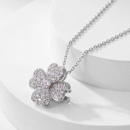 White Gold Full Diamond Four Seasons Heart Brooch Pendant Necklace Clover Flower Pendant Necklace for Women