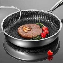 Pans 26cm Schnesland Pan With Lid 316 Stainless Steel Frying Non-stick Uncoated Wok Double-sided Honeycomb Skillet