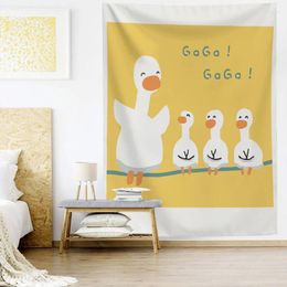 Tapestries Lovely Duck Print Hanging Tapestry 75x58cm Polyester Wall Background Cloth Family Love Carpet Bedroom Floral