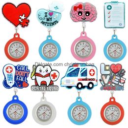 Party Favour Cartoon Glitter Shiny Nurse Doctor Medical S Hospital Heart Care Retractable Fob Clip Lovely Pocket Gifts Watches Clock Dr Otfb3
