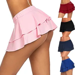 Active Shorts Short Skirt Women High Waist Solid Colour Elastic Pleated Mini Skirts Ruffle Lingerie Fitness Workout Slim Ladies