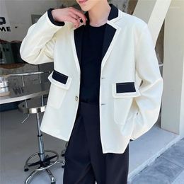 Men's Suits Blazer Stitching Suit Coat Exquisite French Style Casual Single Breasted Fashion Pockets Turn-down Collar Men WA746