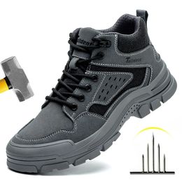 Safety Shoes Men With Steel Toe Cap Anti-smash Men Work Shoes Sneakers Light Puncture-Proof Indestructible Shoes Drop 240504