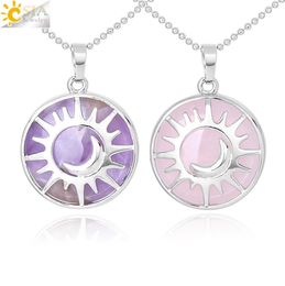 CSJA Fashion Sun Moon Necklace Natural Stone Flat Round Beads Pendant Reiki Healing Jewellery for Women Men Lucky Mascot Charms Gift3394267