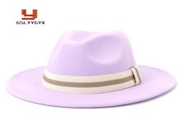 Women Men Fashion Cowboy Elegant Solid Woollen Felt Fedora Hat Flat Wide Brim Jazz Panama Top L XL Hats9552838