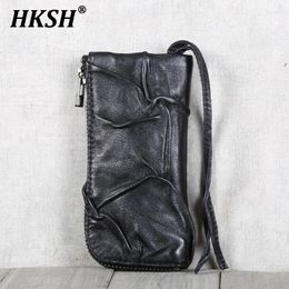 Duffel Bags HKSH Niche Original Design Handmade Genuine Leather Bag Wallet Card Sheepskin Vintage Fashion Chic Dark Retro HK1483