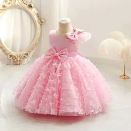 Girl's Dresses High end new 1-6T baby birthday butterfly petal party dress Toddler cute baby girl off the shoulder wedding party dress Y240514
