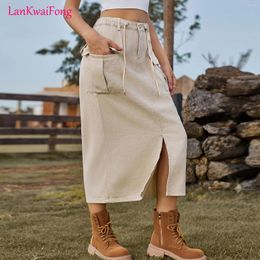 Skirts LKF Trendy Fashion Half Skirt Women's Washed Lace Up Workwear Denim Split Street Style Versatile Wholesale