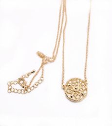 NEW Round Pendant Hollow Out Flower Design Necklace Gold White Rose Colour Optional gift to Women necklace3190023