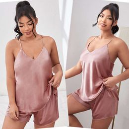 Fat Plus Size Open Back Suspended Women's Fashion Sexy Pyjamas Two Piece of Imitation Silk Home Set F51532