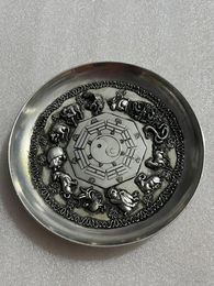 Decorative Figurines China Elaboration Tibet Silver Engrave Propitious "12 Zodiac" Dish Metal Crafts Home Decoration