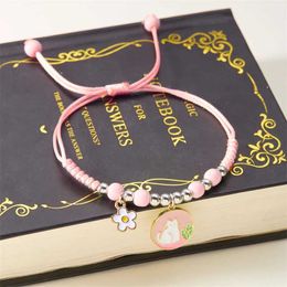 Bangle Korean Cute Cartoon Animal Cat Flower Bracelet for Women Girls Kids Charm Handmade Braided Rope Bracelets Friendship Jewellery