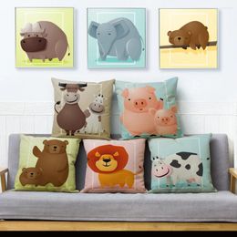 Pillow Cartoon Animal Elephant Cover Beige Linen Pillowcase 45 45cm Throw Pillows Covers Car Sofa Home Decor Bear Case