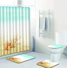 Shower Curtains Beach Bath Curtain Set 4 Piece Waterproof Starfish Toilet Lid Cover Rugs Floor Mat Modern Bathroom Decor