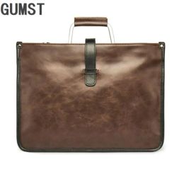 Briefcases Metal Handle Leather Briefcase Men Bag Business Handbag Bolso Hombre Male Laptop Shoulder Bags Tote Natural Skin Men Briefcase