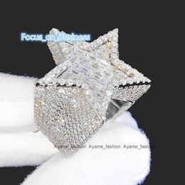 Factory Custom Luxury Hiphop Jewellery 925 Silver VVS Moissanite Diamond Hip Hop star Ring Iced Out Letter Ring Men