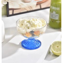Bowls Transparent Salad Plates 240ml Clear Plastic Bowl For Dessert Shake Goblet Glass Embossed Ice Cream Cup Home Decoration