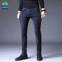 Men's Pants OUSSYU Design Mens Casual Pants Slim Cotton Pant Straight Trousers Male Blue Black Fashion Stretch Business Plus Size 28-38 Y240514