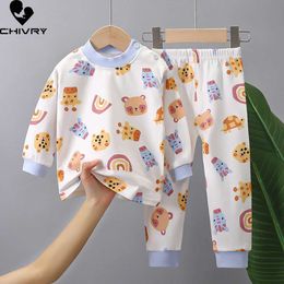 Pyjamas New 2023 Childrens Boys and Girls Pyjamas Cartoon Long sleeved Cute T-shirt Top with Pants Baby Autumn Pyjama Set d240515