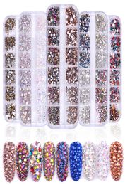 2 Colours 12 Grid 1440pcs AB crystal flat back rhinestone diamond gem 3D glitter nail art decoration for Nails Accessories9613803