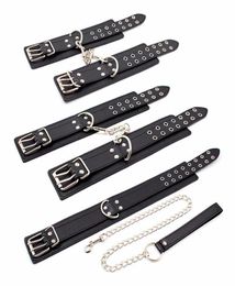 PU Leather Bdsm Bondage Set Fetish Sex Slave Collar And Leash Hand s Ankle sRestraint Cosplay Sex Toys For Couples Y181024058470902