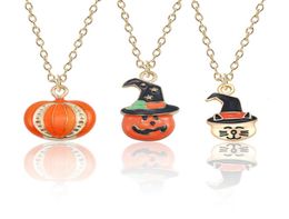 Lovely Cartoon Enamel Metal Pumpkin Pendant Necklace Women Gothictiny Cat Star Hat Pumpkin Head Necklaces Halloween Jewelry Gift3790855