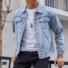 Men's Jackets Denim Coats Spring Vintage Turn-down Collar Buttoned Jean Cardigan For Men Fashion Patch Pockets Outfits