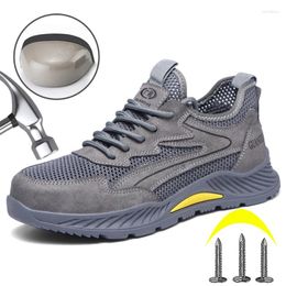 Boots Summer Breathable Mesh Safety Shoes Steel Toe Protection Men Women Anti-puncture Anti-smash Work Sneaker Male