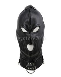 Bondage Face Eyes Gimp Hood Harness Open Mouth PU Leather Full Hood Mask Blindfold New A6758060648