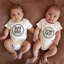 Rompers Newborns buy a free and fun twin baby tight fitting suit creative trend for young children and girls set popular baby clothing in EuropeL240514L240502