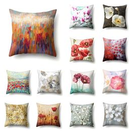 Pillow Garden Flower Oil Painting Elegant Printed Pattern 45X45CM Cover Home Living Room Sofa Decoration Polyester Pillowcase