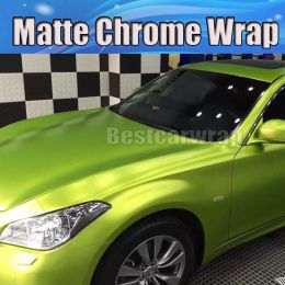 Stickers Lime Satin Chrome Viny For Car Wrapping With Air release For Car styling Unique Wrap Foil size 1.52x20m/Roll 4.98x66ft