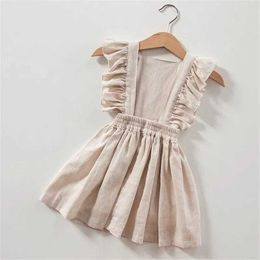 Girl's Dresses 1-7T toddler baby girl clothing summer pleated plain sun skirt elegant pure cotton cute princess casual dress d240515