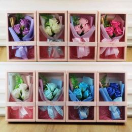 3pc Soap Rose Flower Box Creative for Valentine Day Christmas Gift Boxes Craft Roses Artificial Decorative Flowers Bouquet FY8709 0515