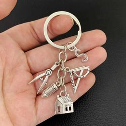 Keychains Lanyards letter A-Z New House key ring Compass Ruler Keychain Real Estate Architect Keychain Engineer Engineering Student Drawing gifts. Y2405106EMO